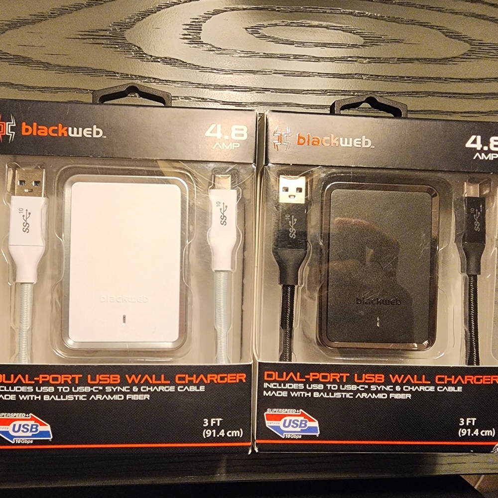 BLACKWEB DUAL-PORT USB WALL CHARGERS W/CABLES (2)